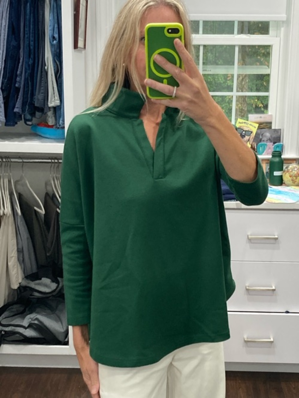 Pomander Place Forest Green Split-Neck Top XS/S